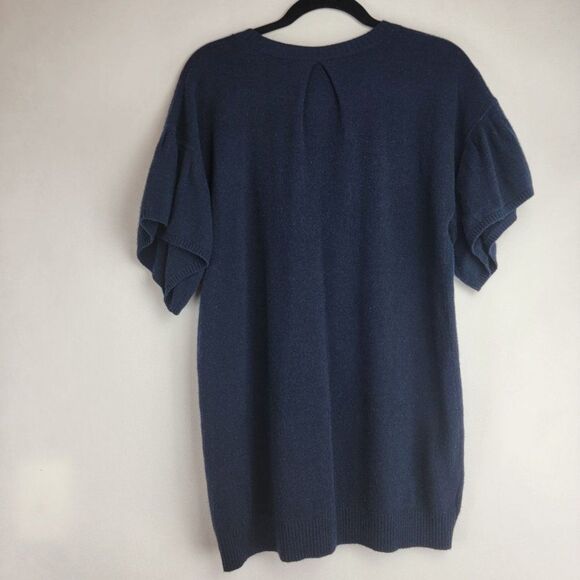 BCBG Maxazria Womens Size Small Blue V-Neck Short Sleeve Lambswool Tunic Sweater - Picture 4 of 7